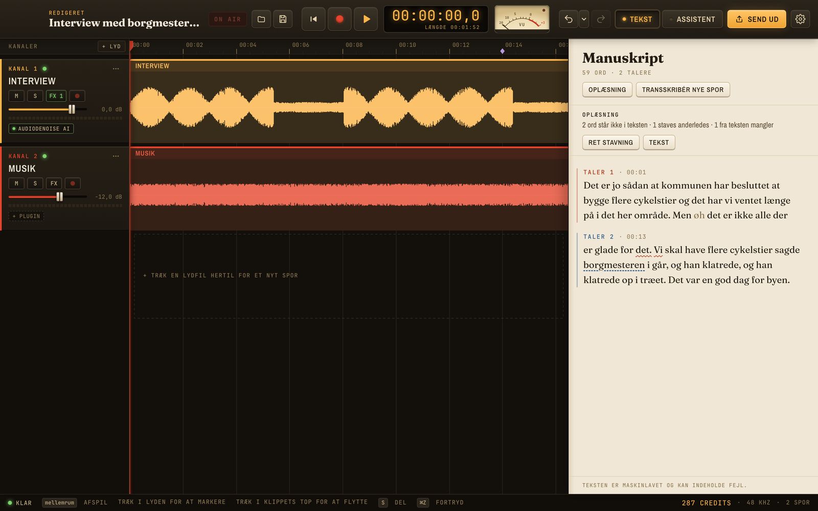 ClairCut with two tracks on the timeline and the assistant beside them